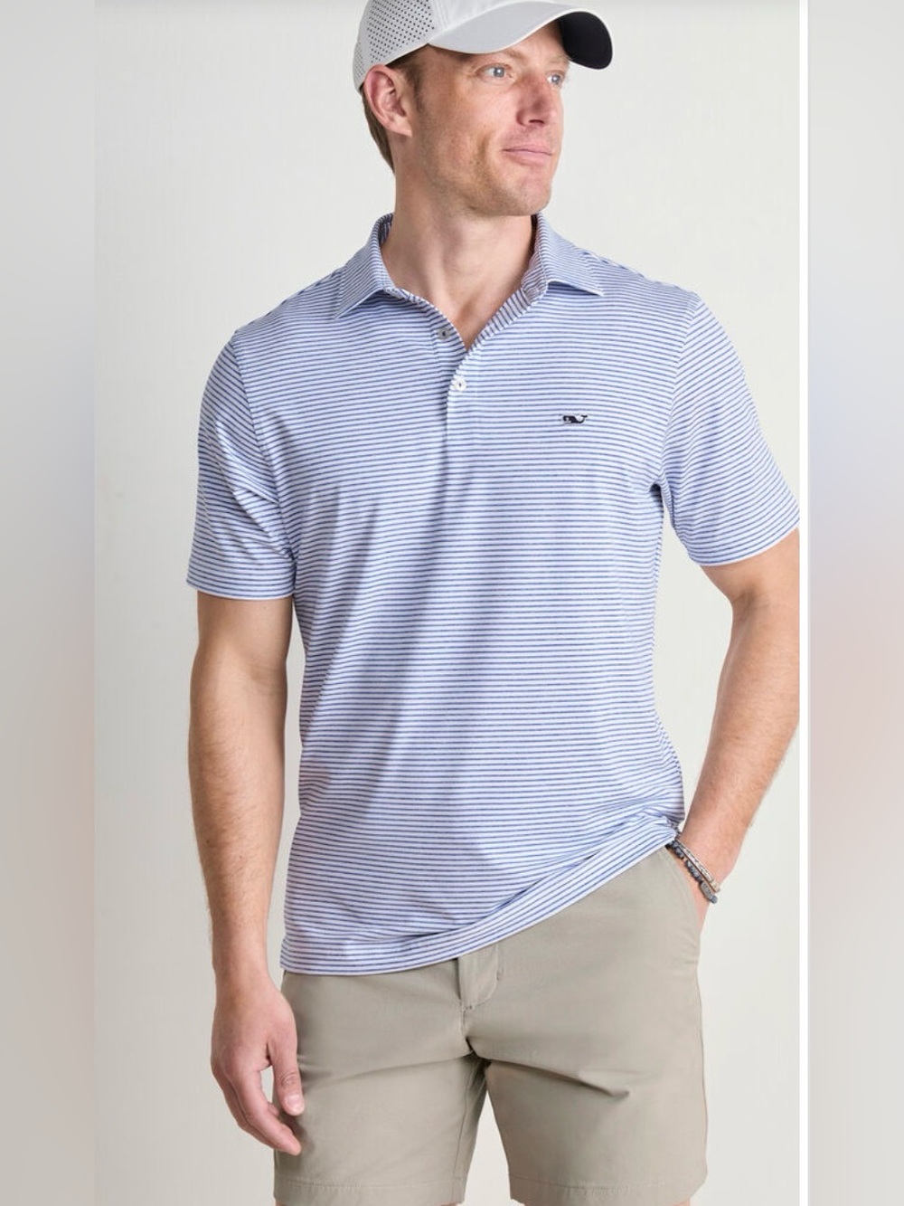 Vineyard Vines Sankaty Polo Blue Teal White Stripe Performance Shirt Men’s Large